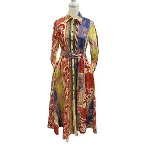 ETRO NWT Belted Printed Cotton-Blend Poplin Shirt Maxi Dress SZ 46IT/10US